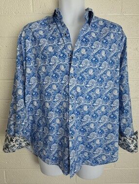 Robert Graham Shirt Size M Paisley Kammerer Print Blue White Sport  $198 NEW